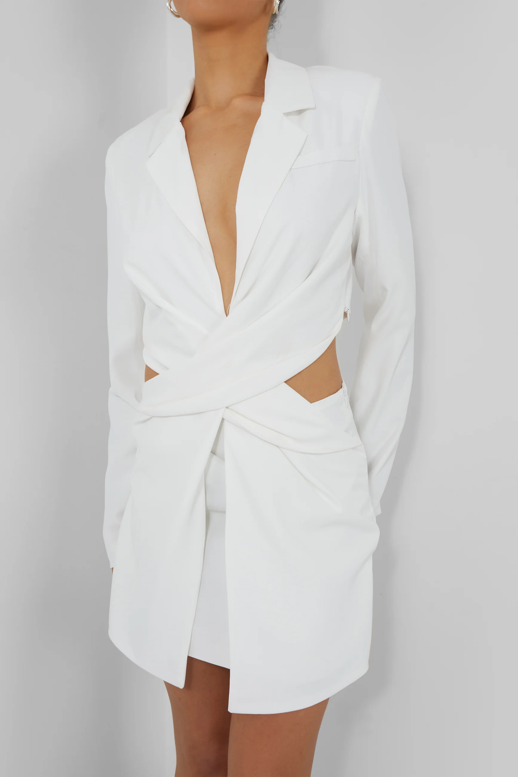 Twist Front Blazer Dress Ivory - Image 3