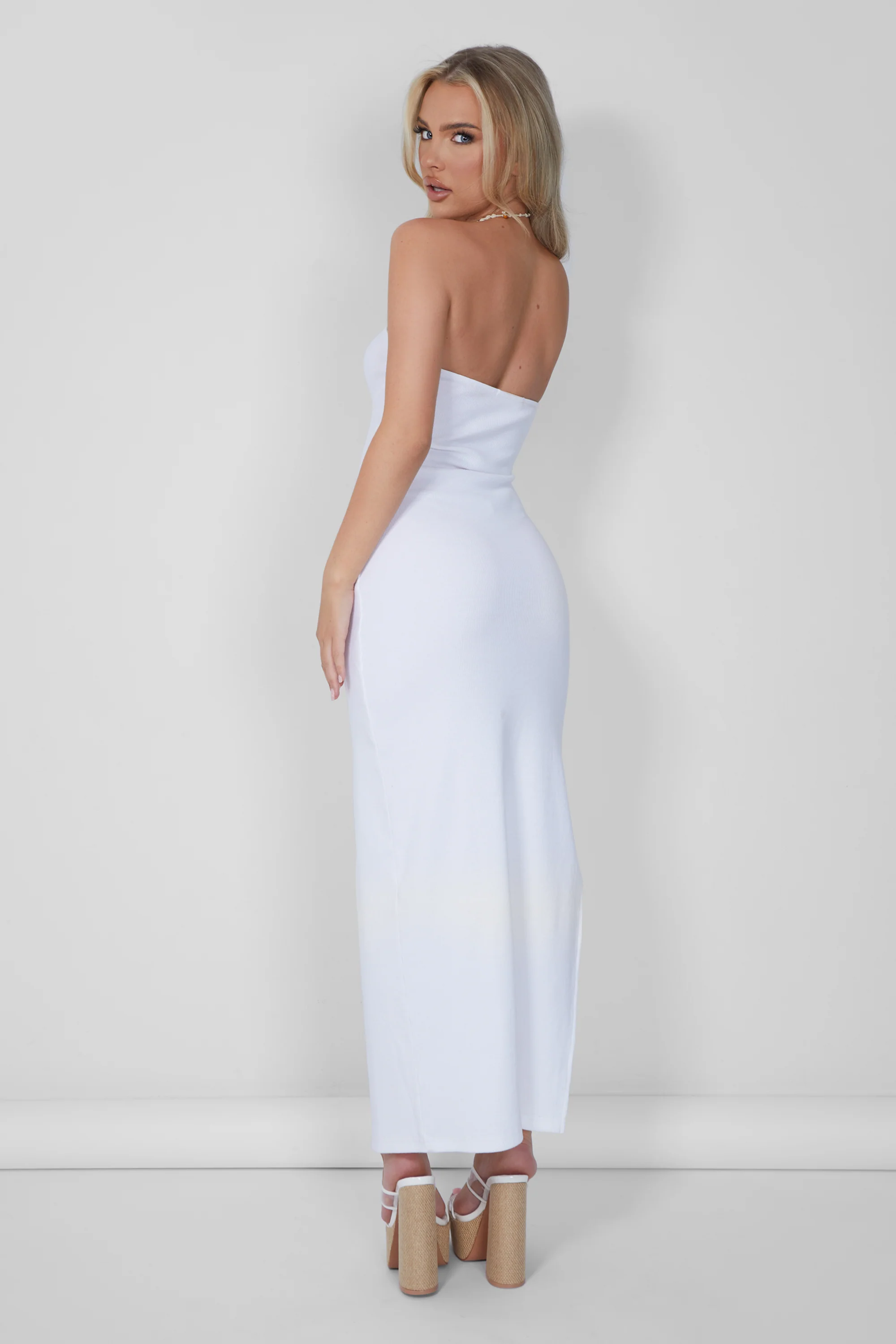 Underbust Seam Detail Bandeau Maxi Dress White - Image 7