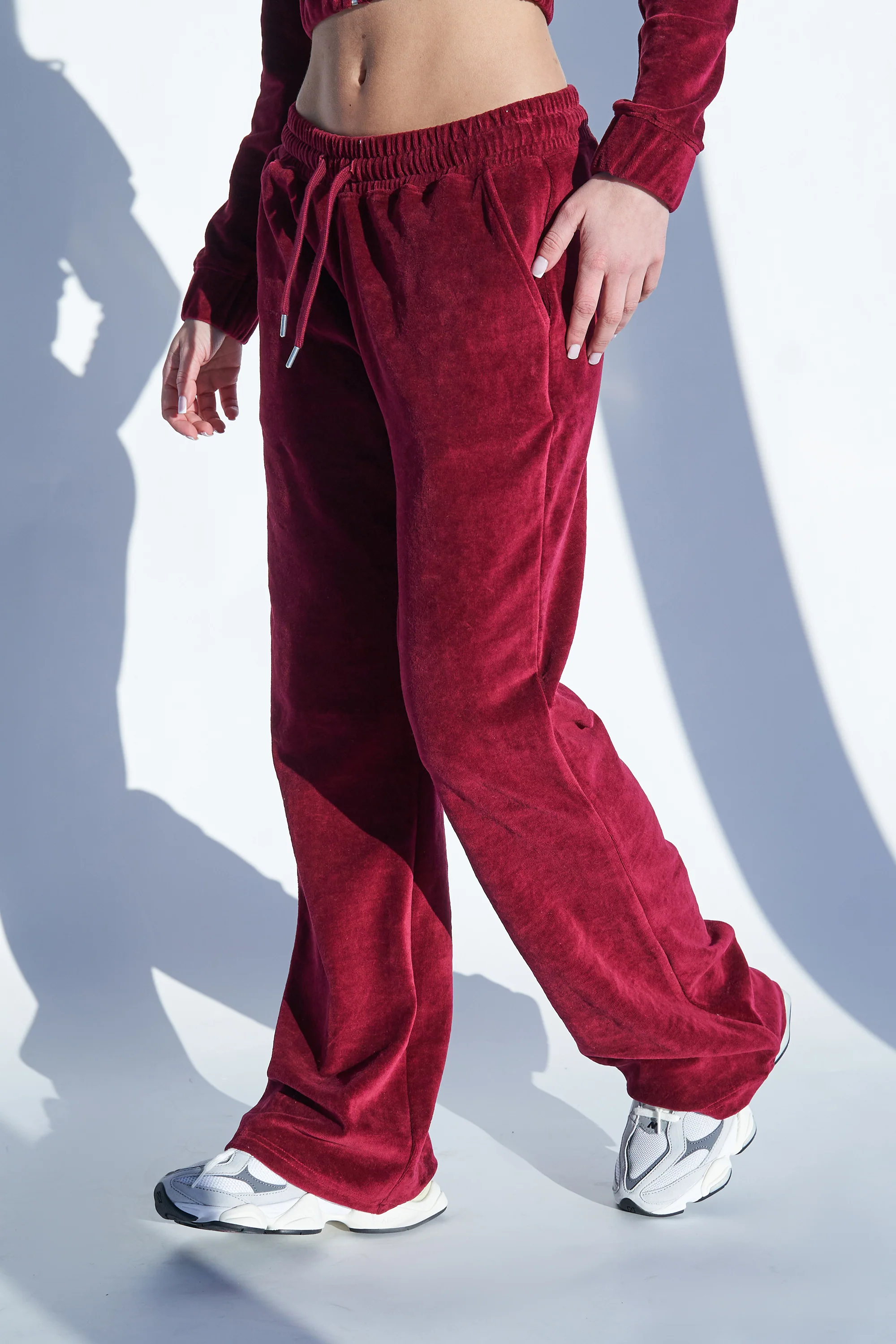 Velour Flared Joggers Cherry Red - Image 2