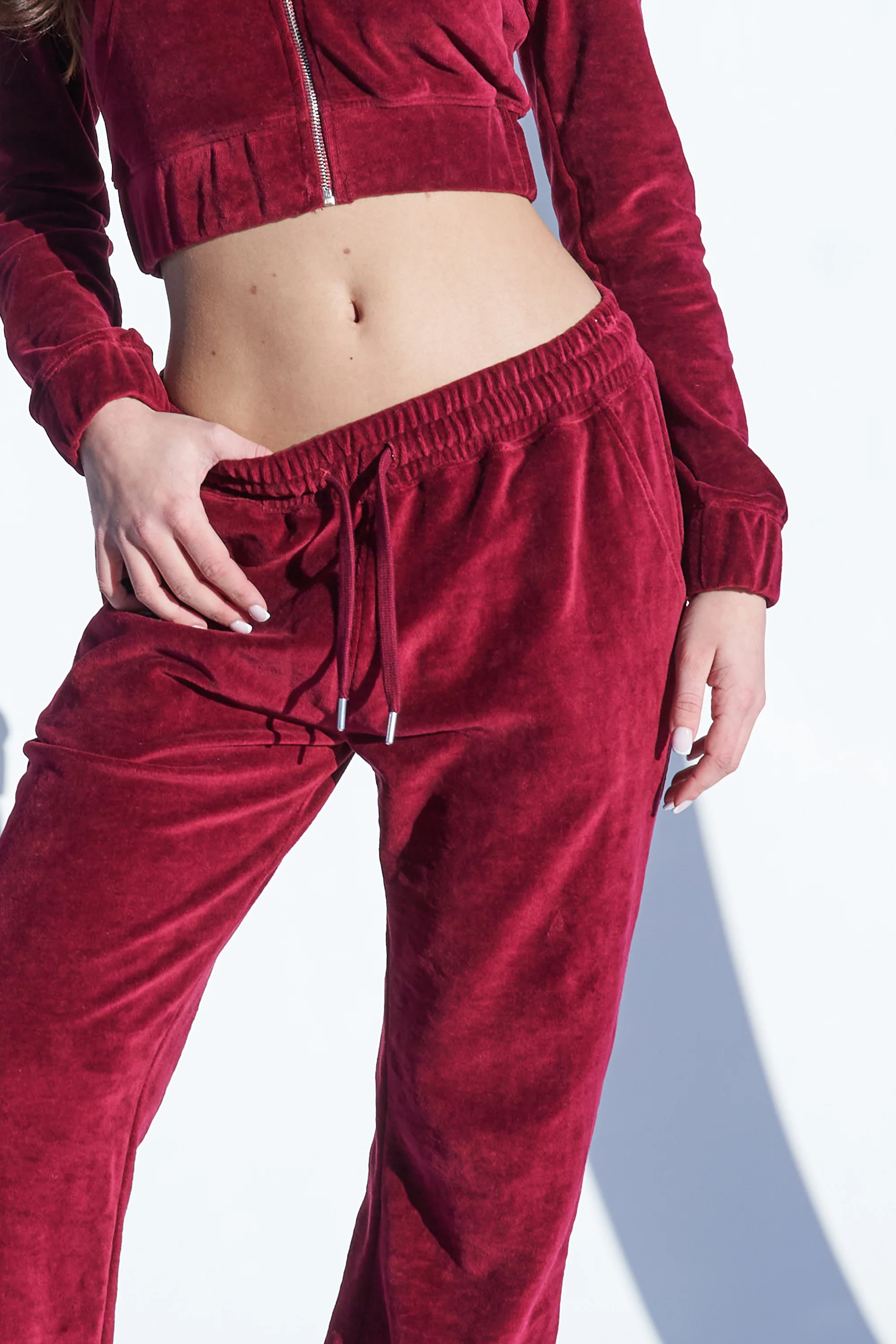 Velour Flared Joggers Cherry Red - Image 3