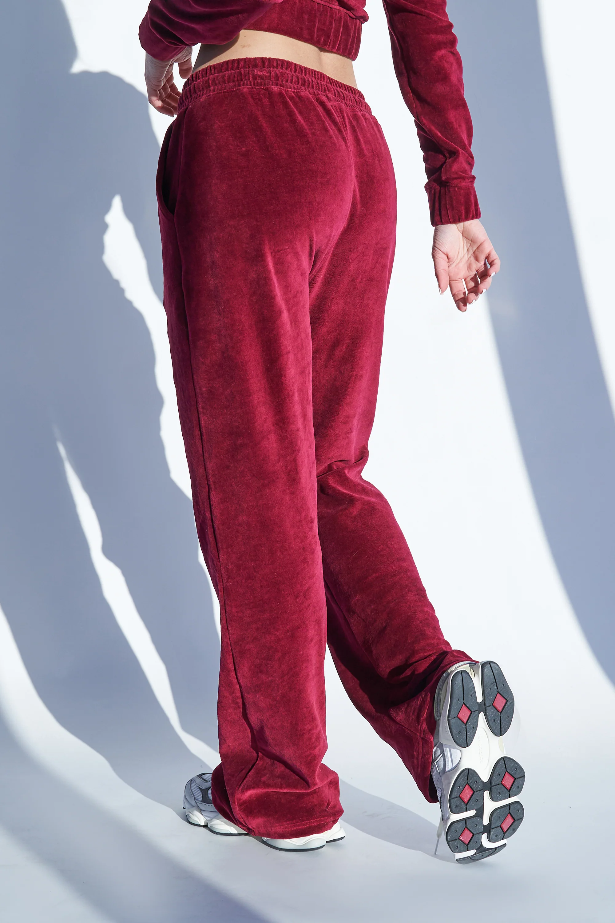Velour Flared Joggers Cherry Red - Image 4