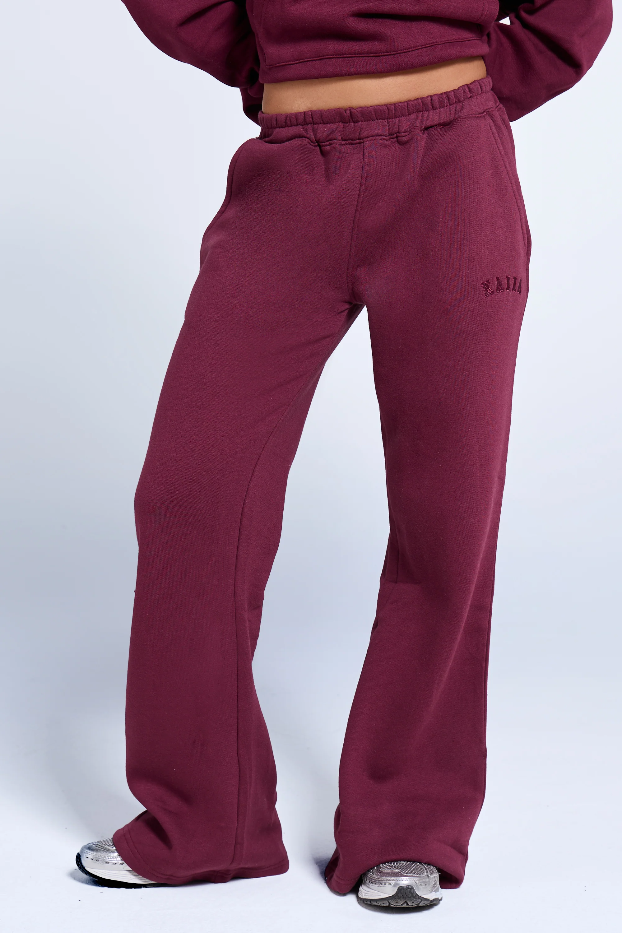 Kaiia Wide Leg Sweat Pants Deep Burgundy - Image 3